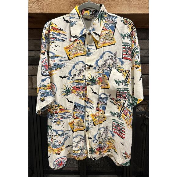 mens MONZINI COLLECTION hawaiian short sleeve button up shirt sz L MADE USA *C2 - Picture 1 of 5